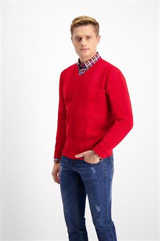 DL0001.DZIANINA.V-NECK.Struktura.Czerwony.J.73835_XXL - 105581