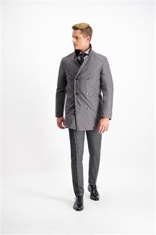 Szary płaszcz męski dwurzędowy Ambrosio Tech 22389 - 107101
