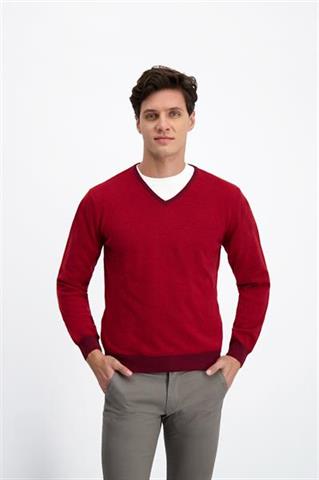 Bordowy sweter męski V-Neck 73820 - 197641