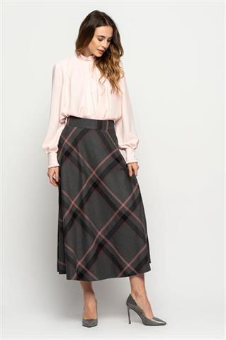 Szara spódnica midi w różową kratę 58058 - 213501