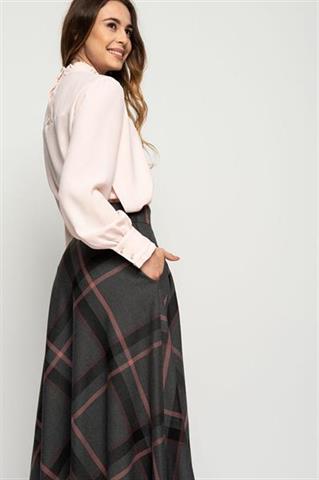 Szara spódnica midi w różową kratę 58058 - 213531