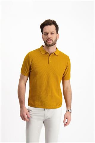 Musztardowa koszulka polo 73859 - 232741