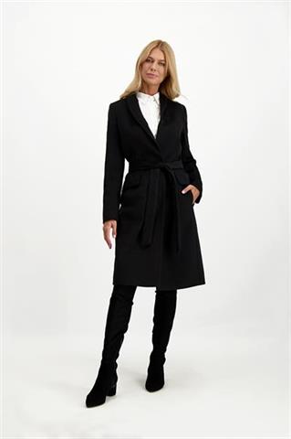 Wiązany czarny płaszcz damski 85676 - 310461
