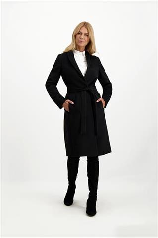 Wiązany czarny płaszcz damski 85676 - 310501