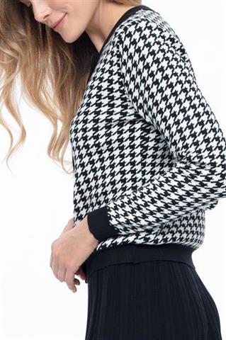 Krótki kardigan w pepitkę z ozdobnymi guzikami 58519 - 326631