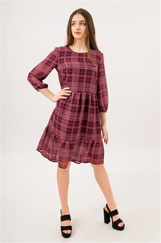 Burgundowa sukienka w kratę 58566 - 333941