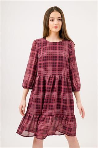 Burgundowa sukienka w kratę 58566 - 333961