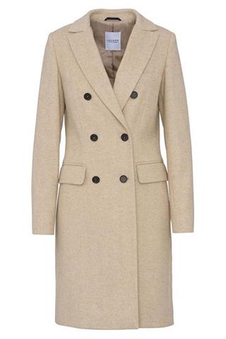 Beżowy płaszcz damski w jodełkę Wiktoria Tweed 84031 - 35641