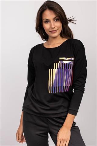 Czarna bluza z kolorowym wzorem 58698 - 375821