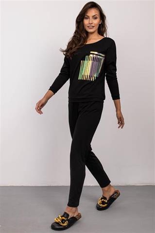 Czarna bluza z kolorowym wzorem 58698 - 375861