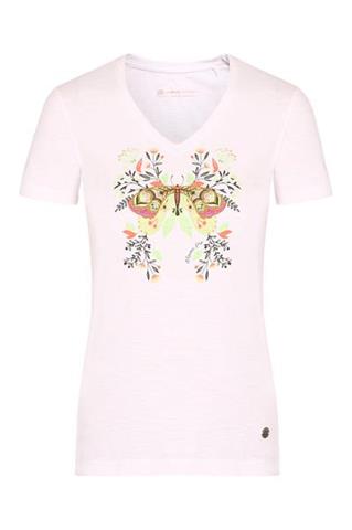 Biały T-shirt damski V-neck z kolorowym nadrukiem 58756 - 384921