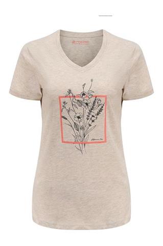 Beżowy t-shirt damski V-neck 58736 - 389741