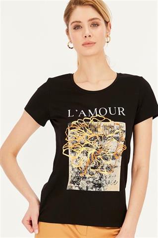 Czarny t-shirt damski z nadrukiem 58828 - 390831