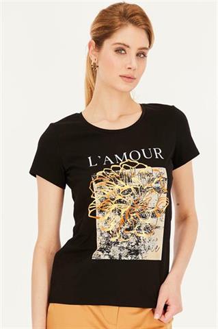 Czarny t-shirt damski z nadrukiem 58828 - 390841