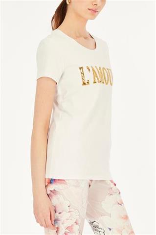 Biały t-shirt damski z cekinami 58829 - 390911