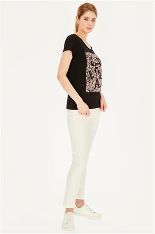 Czarny t-shirt damski z cekinami 58831 - 391001