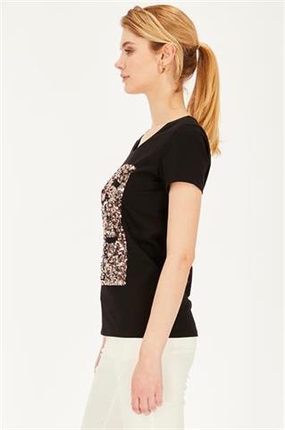 Czarny t-shirt damski z cekinami 58831 - 391021