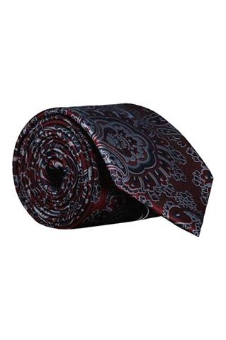 Bordowy krawat we wzór paisley 57582 - 429581