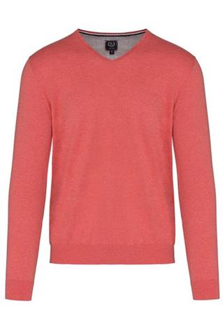 Koralowy sweter V-neck 72667 - 43891