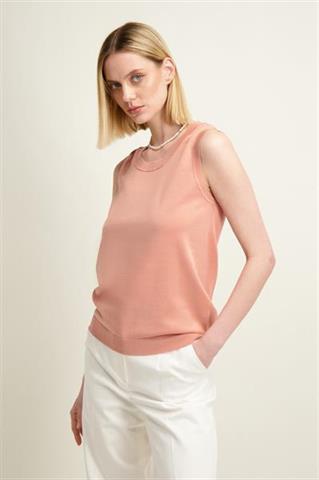 Brzoskwiniowy top damski z bawełną i kaszmirem 86973 - 549331