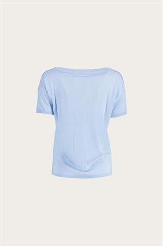 Błękitna dzianinowa bluzka z krótkim rękawem V-neck 85664 - 551131