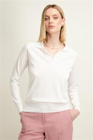 Kremowy sweter polo z bawełną 86994 - 561721