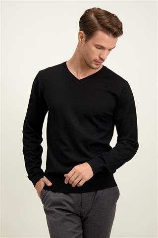 Czarny sweter męski z wełny merino 74267 - 596011