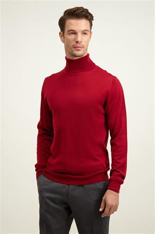 Bordowy golf męski z wełny merino 74281 - 596331