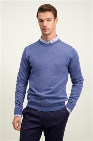 Niebieski sweter męski z wełny merino 74287 - 596461