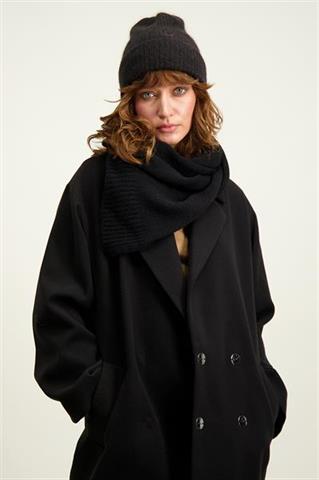 Czarny szal damski z wełną merino 87143 - 600011