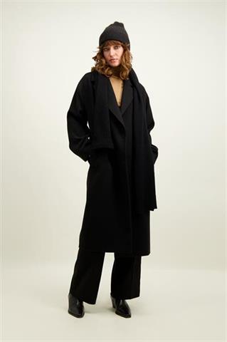 Czarny szal damski z wełną merino 87143 - 600021