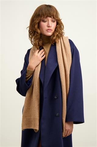 Kamelowy szal damski z wełną merino 87149 - 600131
