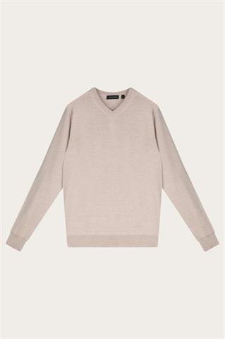 Beżowy sweter męski z wełny merino 74269 - 601911