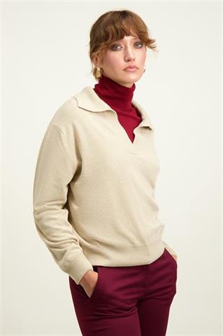 Beżowy sweter damski z wełną merino 87120 - 603281