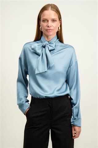 Elegancka niebieska bluzka damska z wiązaniem 87190 - 604861