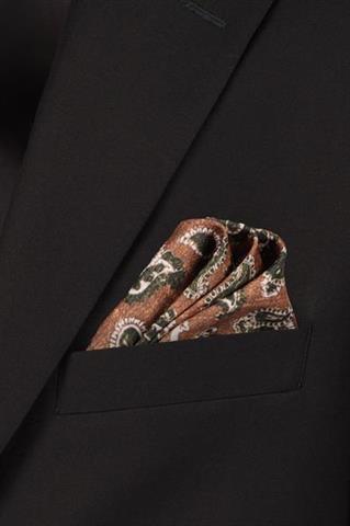 Brązowo-zielona poszetka we wzór paisley 57597 - 628021