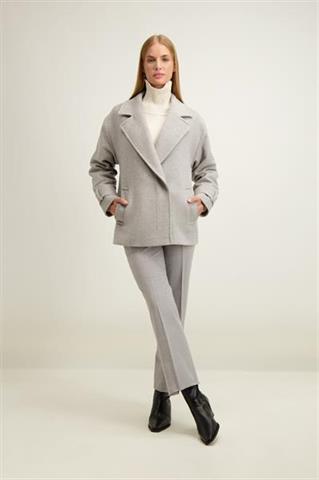 Szaro-beżowa kurtka damska z wełną 87394 - 641521