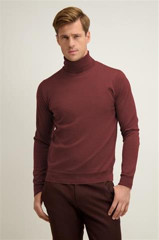 Bordowy golf męski z wełny merino 74360 - 646481