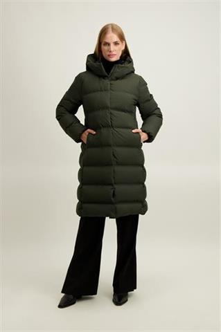 Puchowy płaszcz damski w kolorze khaki 87453 - 649011