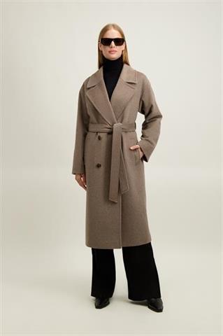 Brązowo-szary płaszcz damski z wełną 87416 - 650991