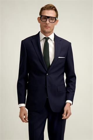 Granatowa wełniana marynarka męska - Marlane TRAVEL SUIT 44866 - 676331