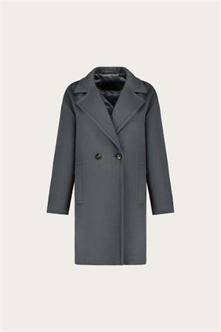 Szaro-zielony płaszcz damski - 100% wełna, dwurzędowy, szerokie klapy 87424 - 686301