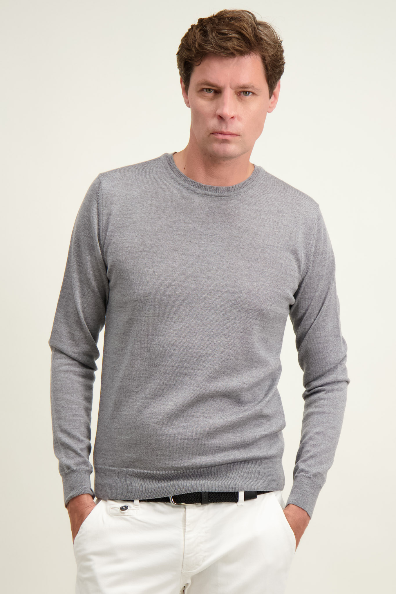 Szary sweter męski z wełny merino 74286