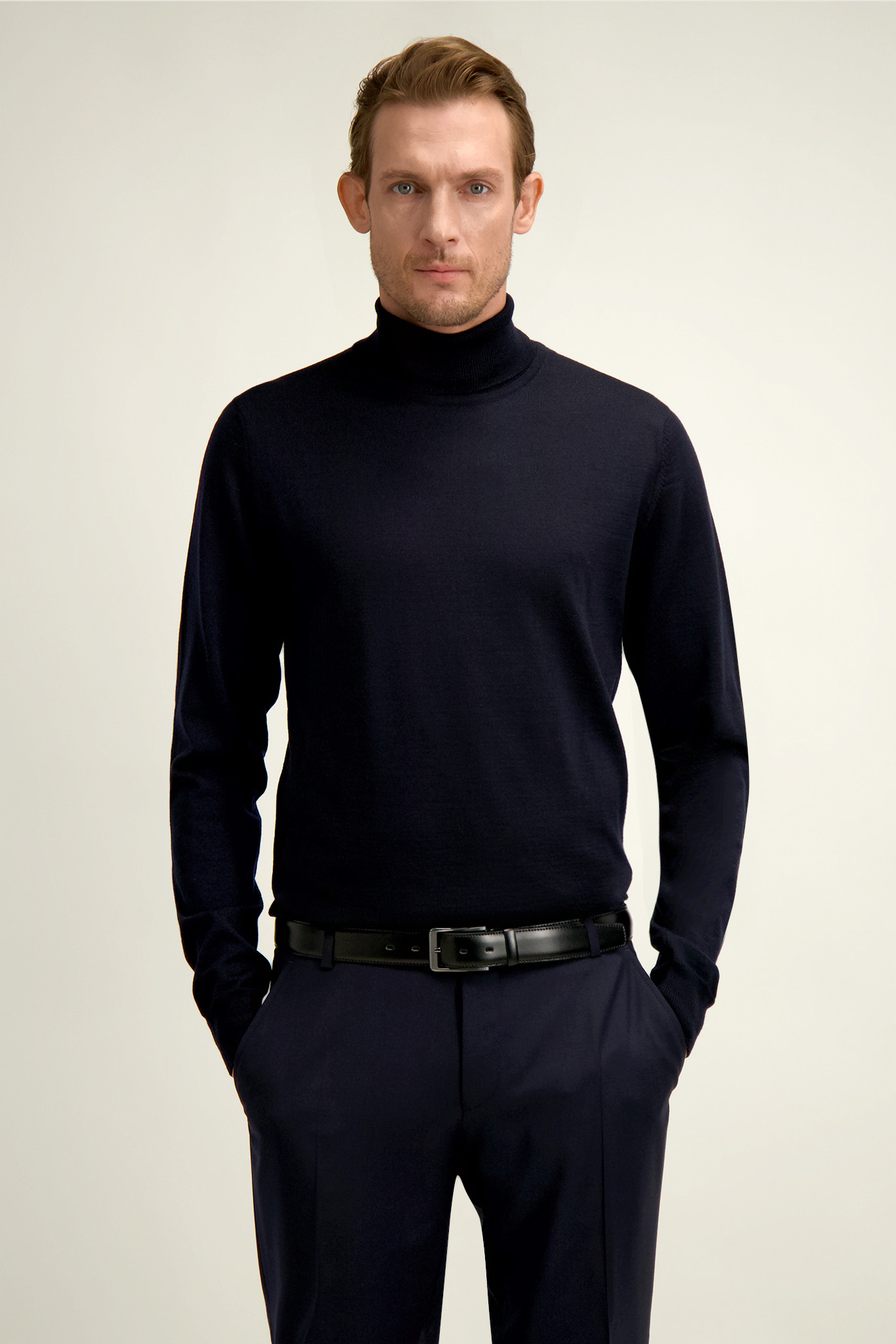Granatowy golf męski z wełny merino 74225