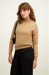 Beżowy golf damski z wełny merino 87117